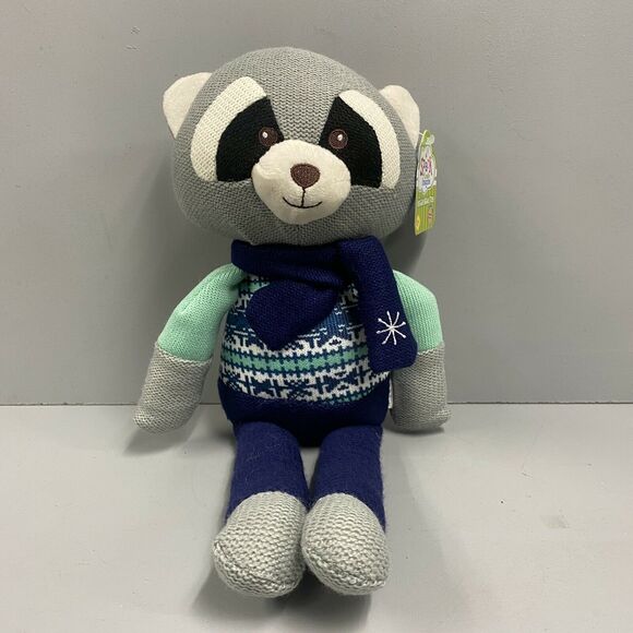Spark Create Imagine Knit Christmas Winter Raccoon Lovey Rattle Stuffed Animal